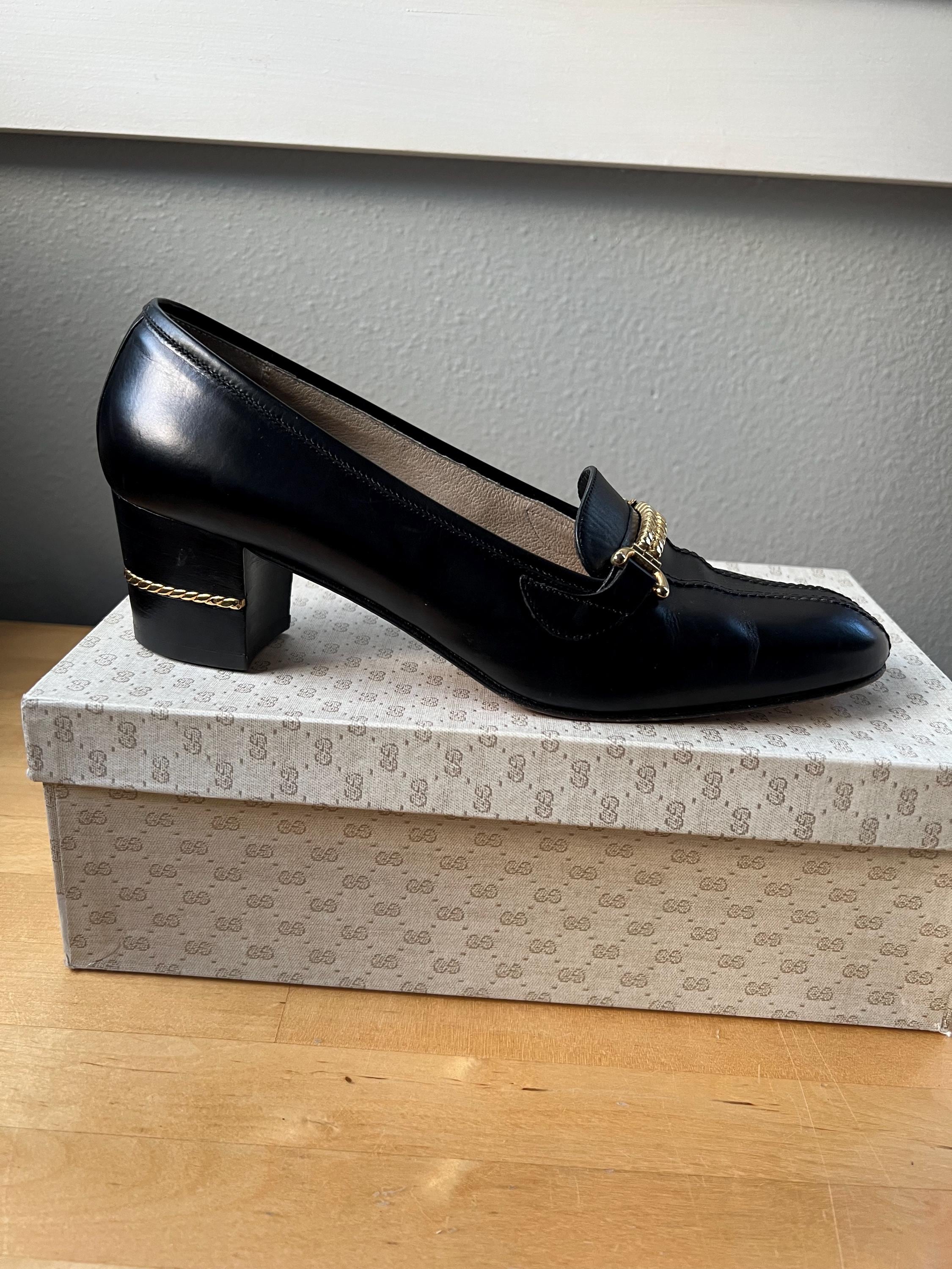 Vintage 1983 Gucci Chainlink Heels, US 8 Narrow, Original Box