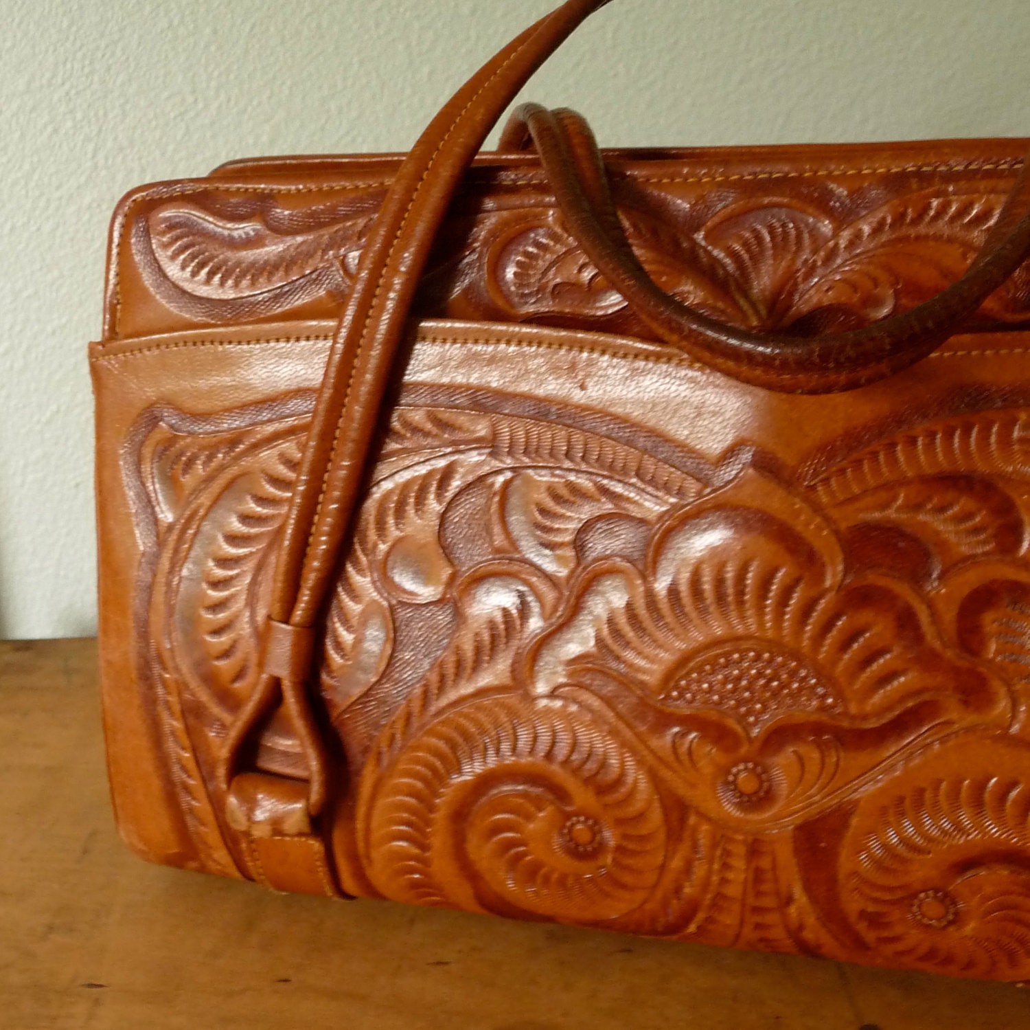 Vintage hand tooled leather handbag | Etsy