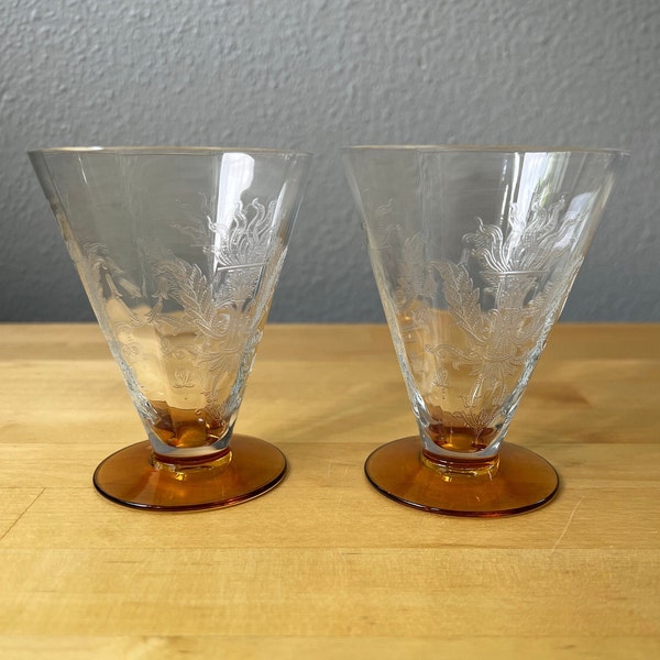 Tiffin-Franciscan Julia Juice Glass, Amber and Clear, Glassware, Honey Amber, Footed, Similar to Julia Tumbler.