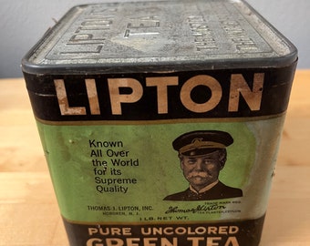 Vintage 1939 Lipton Tea Tin, UNOPENED with Paper Label, Green Tea, Advertising Collectible, Display.