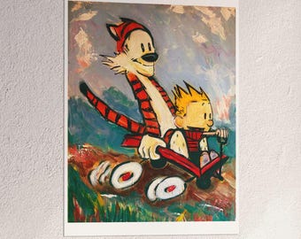 Calvin and Hobbes Illustration Matte Vertical Poster | Whimsical Retro Art