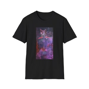 Star Trek Cat Unisex Softstyle T-Shirt, Trekkie Cat Tee, Cat and Star Trek Fan Shirt, Gift for Cat Lover, Sci-Fi Cat T-Shirt