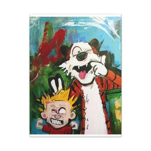 Calvin and Hobbes Canvas Wall Art – Nostalgic Matte Stretched Canvas, Whimsical Comic Inspired Artwork, Playful Home Décor