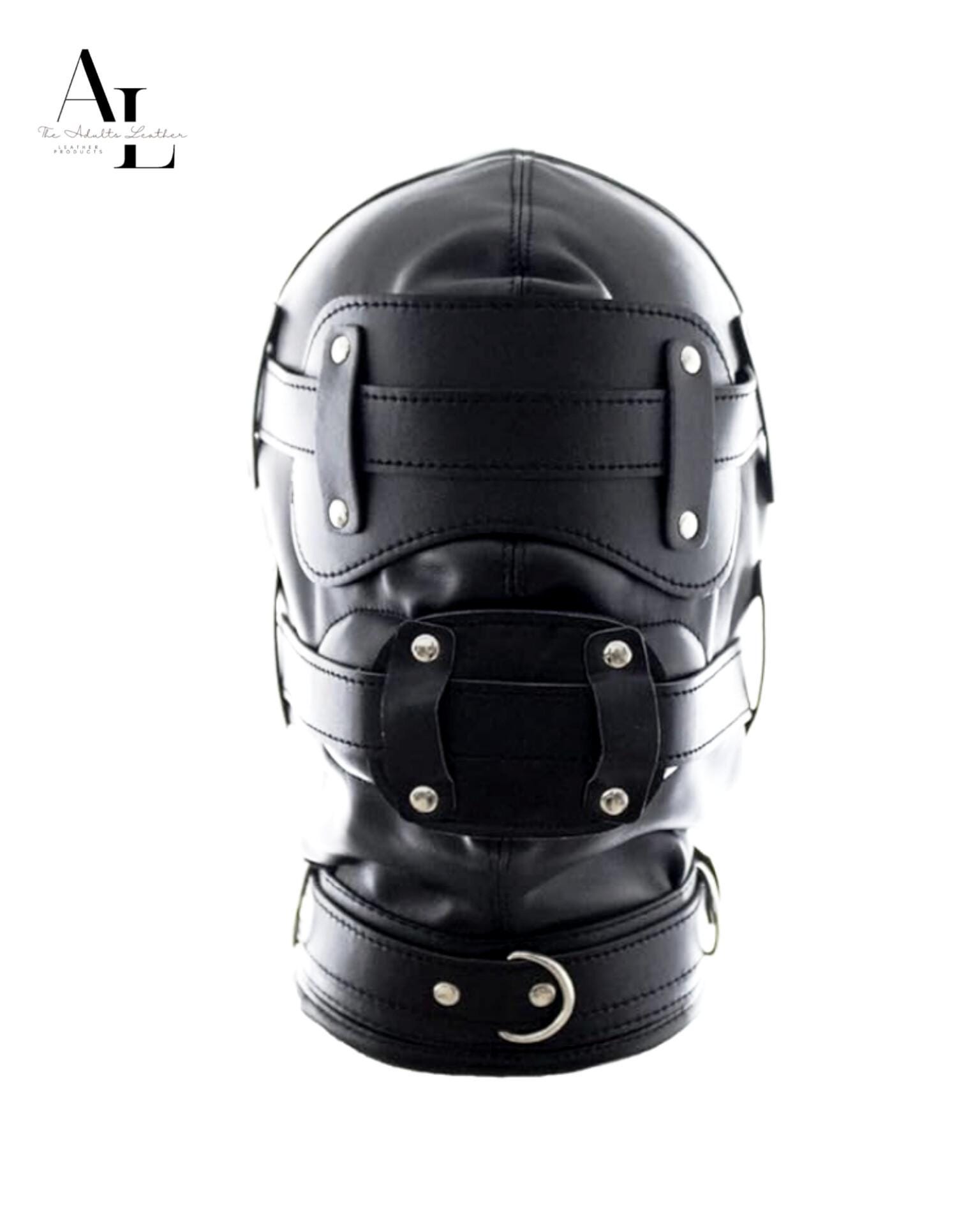 Capuchon BDSM En PVC Cuir Avec Harnais Et Gag Amovible - Neuf