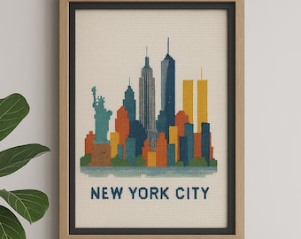 NYC Kreuzstich Reiseposter: New York City Skyline Kunst (Digitaler Download)