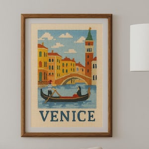 Venice Cross Stitch Travel Poster: Printable Italian Wall Art (Digital Download)