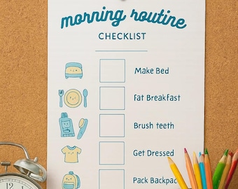 Pastell Morgen-Routine Checkliste für Jungen: Grundschule Printable (PDF-Download