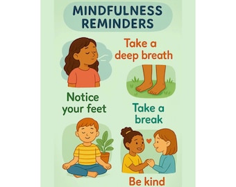 Mindfulness Posters for Kids - Classroom & Therapist Decor, Neurodivergent, Autism, Mental Health, Executive Functioning, School Counselor