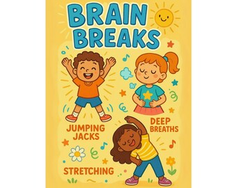 Classroom Brain Break Posters, Teacher Decor, Kids Work Options, Educational Art, School Wall Decor, Matte Vertical Prints