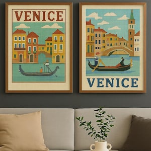 Venice Cross Stitch Poster Set: Italian Travel Art Prints (Digital Download)