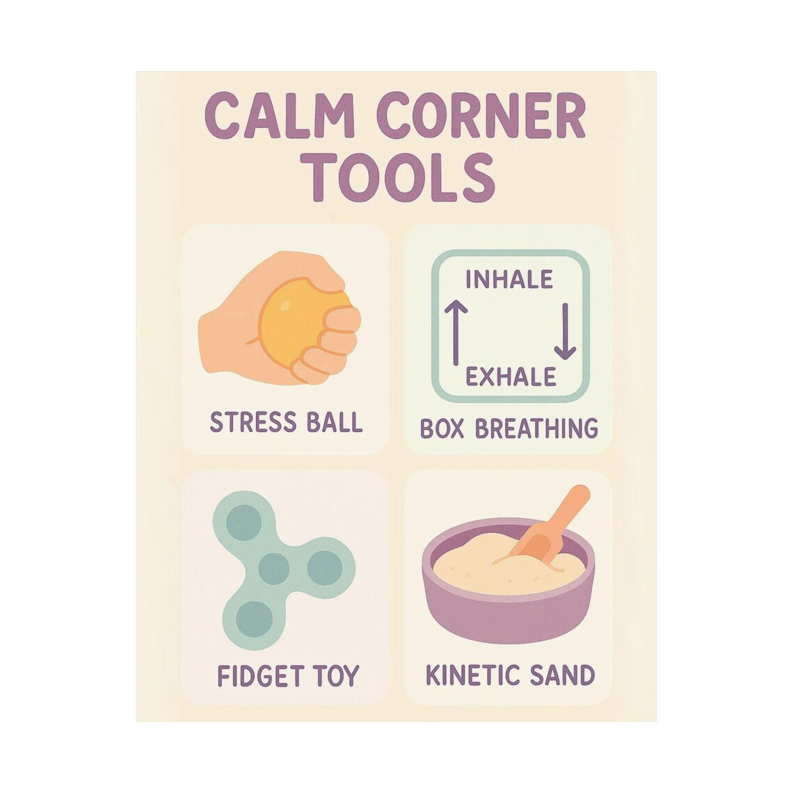 Classroom Calm Corner Matte Vertical Poster, Stress Ball Box Breathing ...