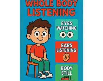 Classroom Visual Aid Poster, Whole Body Listening Matte Vertical Posters, Educational Decor, Teacher Gift, Learning Tool, Classroom