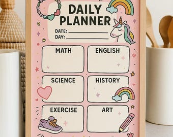 Süßer druckbarer Stundenplan für Mädchen, Homeschool Planer, Planer und Planer für Mädchen