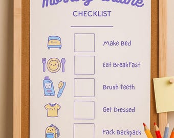 Pastell Morgen-Routine Checkliste für Mädchen: Grundschule Printable (PDF-Download