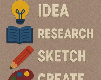 Kreativer Prozess Poster | Idee, Recherche, Skizze, Kreieren, Reflektieren | Kunstklassenzimmer