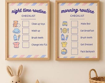 Pastell Morgen & Nacht Routine Checklist Bündel: Visueller Organizer (Digitaler Download)