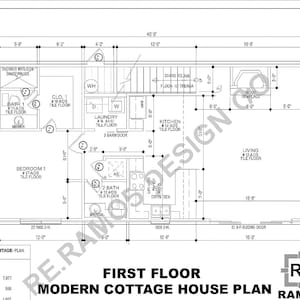 Modern Cottage House Plan (42'x46') | 3 Bed 2.5 Bath | 2-Story | PDF Floor Plan Download