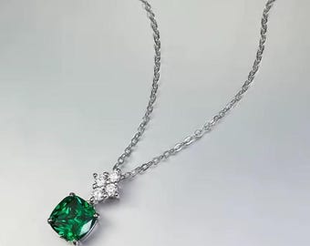 Nytt diamanthänge med hög mossianit, 8*8 mm fyrkantigt grönt diamanthalsband med vintagelänk, unisex.