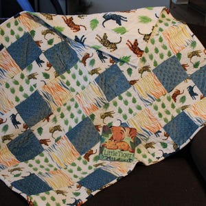 Baby crib quilt - frolicking tigers, soft flannel and minky fabrics