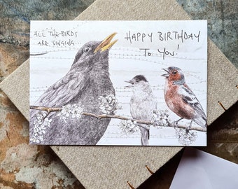 Birthday card - All the Birds are Singing - garden birds birthday card