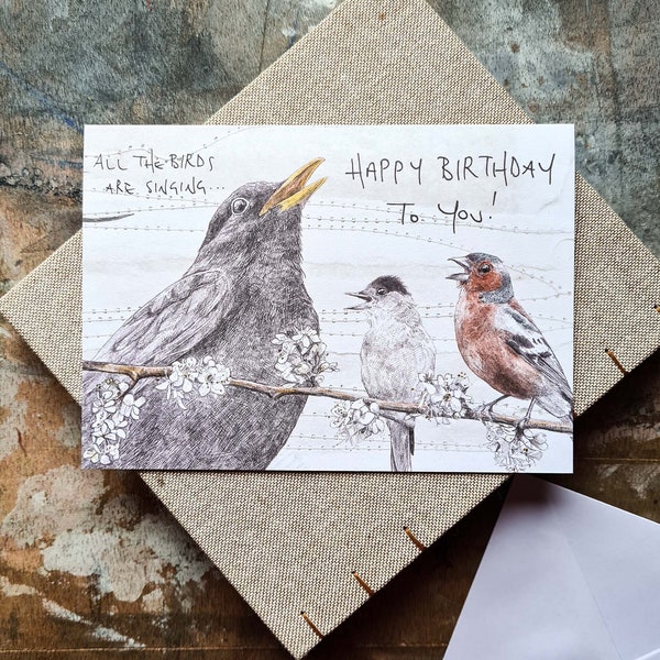 Birthday card - All the Birds are Singing - garden birds birthday card