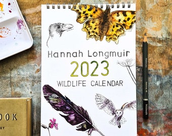 2023 Wildlife Calendar PRE ORDER - slimline wall calendar by Hannah Longmuir, nature lovers guide to the seasons