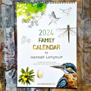 2024 Family Organiser Calendar - A3 wall calendar/space for 4 family members - for busy nature lovers