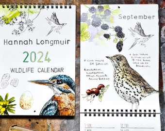 2024 Wildlife Calendar - slimline wall calendar by Hannah Longmuir, nature lovers guide to the seasons