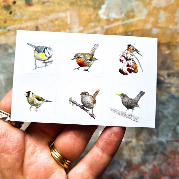 Mini feuille d'autocollants - oiseaux de jardin - autocollants minuscules oiseaux pour agendas, journalisme, art postal, scrapbooking