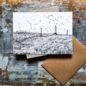 A Windy Sparrow Day - Blankokarte - Rundum-Design, Vögel und Landschaftsdruck
