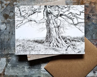 Under This Old Tree - blank card - wraparound design, woodland landscape print