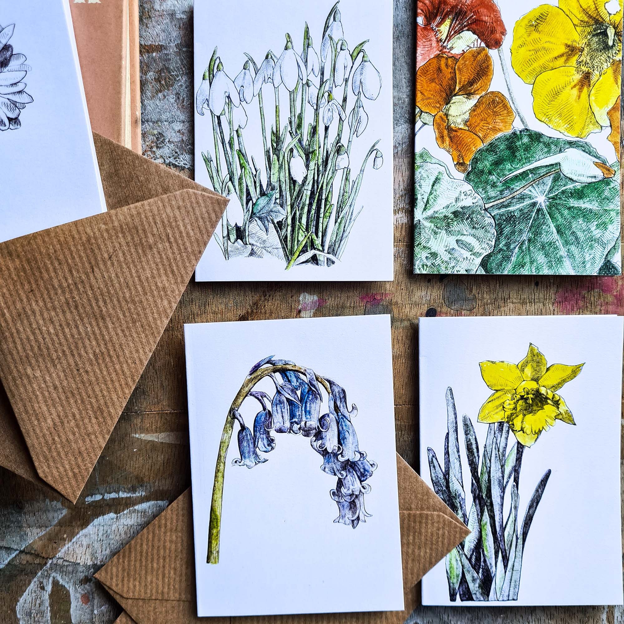 Notelets Floral Mini Notelets - Flowers - Pack of 5 Miniature Cards With Envelopes ...