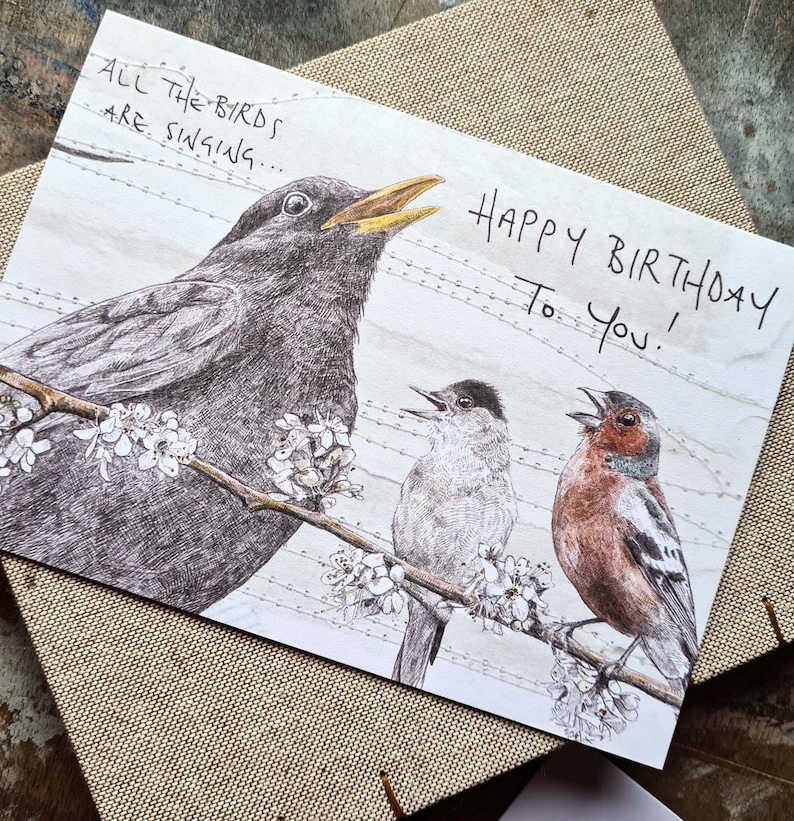 Birthday card All the Birds are Singing garden birds birthday card image 2