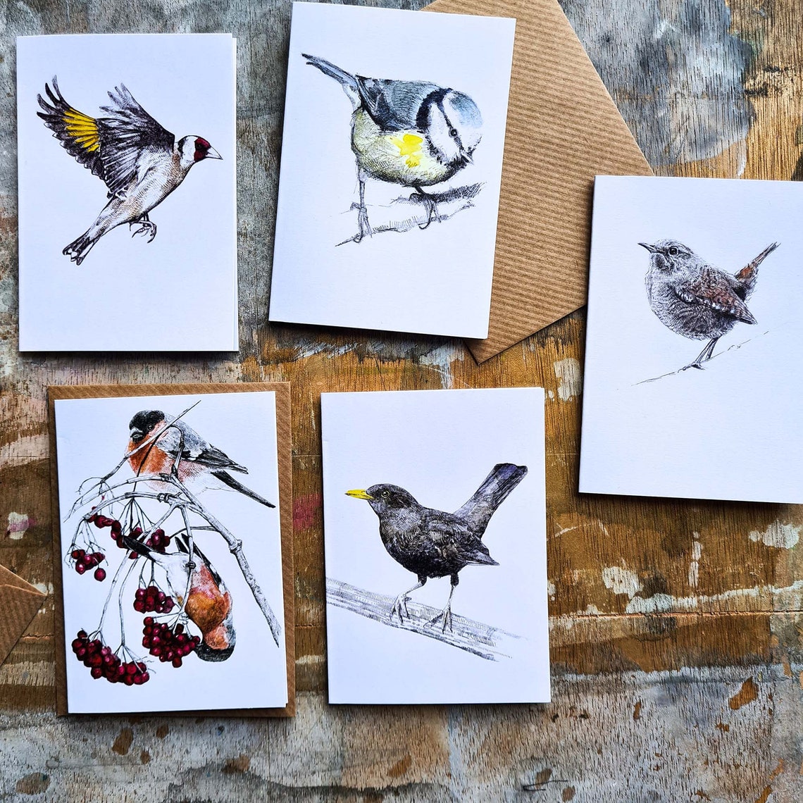 Mini Notecard Set - Garden Birds - Pack of 5 - Etsy