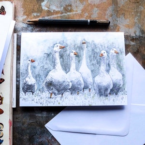 Blank Card Looking for Trouble white farmyard geese image 2