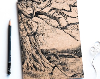 Sketchbook - Under This Old Tree - recycled kraft notebook, plain paper jotter