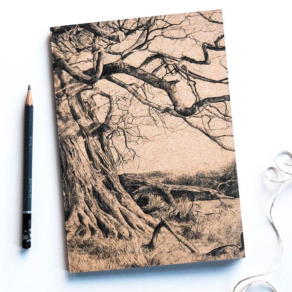 Sketchbook - Under This Old Tree - recycled kraft notebook, plain paper jotter