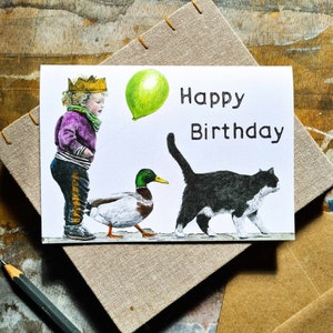 Joyeux anniversaire - enfant, canard, chat - carte d'anniversaire pour enfants