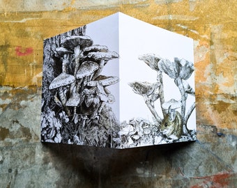 Fungi Forest Card - A Garden for Wildlife wrap-around card, autumn nature art, mushroom print