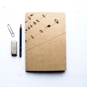 Cuaderno de bocetos - Golondrinas sobre cables, cuaderno de papel normal A5, cuaderno de naturaleza
