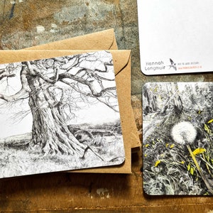 Into the Woods - a pack of 12 postcards with envelopes - woodland and trees drawing, mini woodland prints