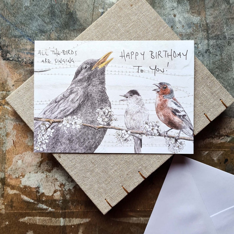 Birthday card All the Birds are Singing garden birds birthday card image 1