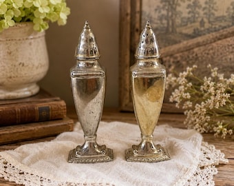 Salero y pimentero vintage de plata de Larrance Key / Decoración de mesa de estilo Art Déco para casas de campo
