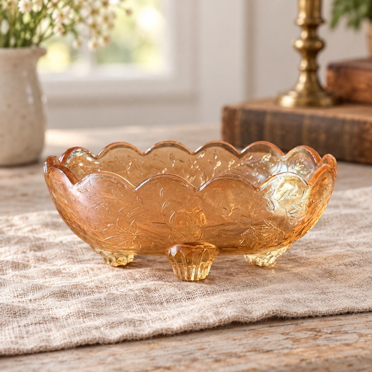 ビンテージフラワー型ガラスボウル 金色装飾 Vintage Flower Glass Bowl - Etsy