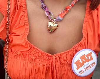 Clemson Tigers game day orange and purple scarf charm necklace