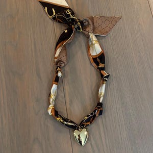 NEW Brown & Black chain scarf necklace with gold heart charm