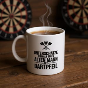 Dart coffee mug with saying – mug for dart club, birthday or tournament – gift idea for dart players & fans