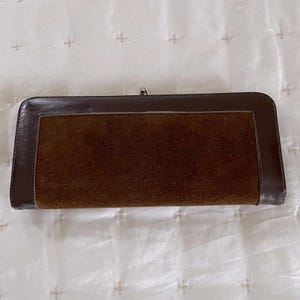 VTG Baronet Geldbörse Clutch | Braunes Wildleder & Leder | Kiss-Lock-Geldbörse | EUC