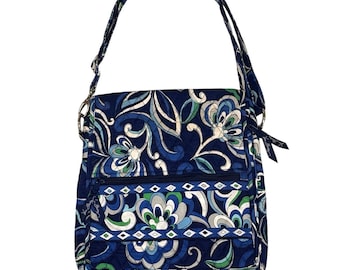 Vera Bradley Mediterranean Blue Messenger Crossbody Bag Purse  | Retired Pattern