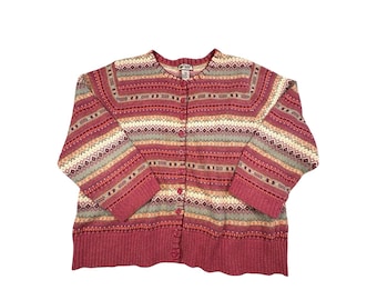 Cardigan da donna Tiara Vintage Fair Isle, taglia 18/20, rosa, stile cottagecore